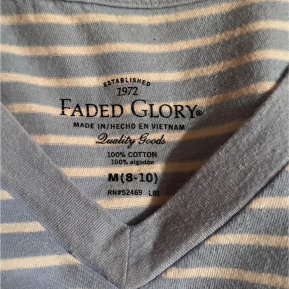 Faded Glory Light Blue and White Striped V-Neck Tee - Picture 5 of 5